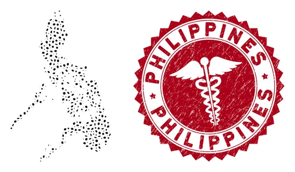 Collage Philippines Map with Textured Health Care Watermark — 스톡 벡터