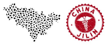 Tırmalanmış Caduceus filigranlı Jilin Vilayet Haritası