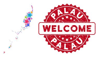 Bright Star Palau Map Composition and Distress Welcome Stamp