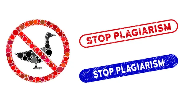 Punkt Mosaik keine Gans und zerkratzte Stop-Plagiatsstempel — Stockvektor