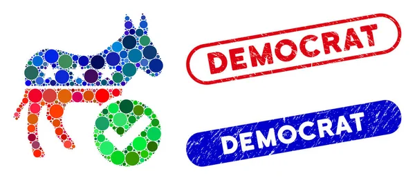 Dot Collage Voto Democratico Asino e strutturato Democratico Francobolli — Vettoriale Stock