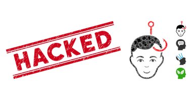 Kancalı Adam Mozaiği ve Grunge Hacklenmiş Damgalar