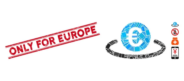 Euro Dépôt Mosaïque et rayé Seulement pour l'Europe Timbre sceau avec lignes — Image vectorielle