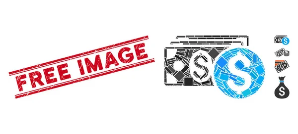 Dollar Cash Mosaic и Grunge Free Image Watermark with Lines — стоковый вектор