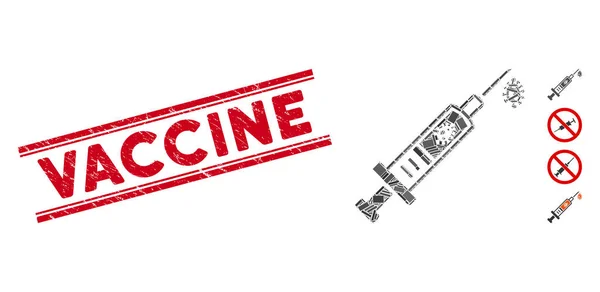 Vaccin Mosaïque et détresse Vaccin Sceau avec lignes — Image vectorielle