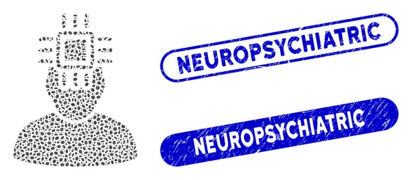 Interfaccia neurale ellittica con francobolli neuropsichiatrici Grunge — Vettoriale Stock