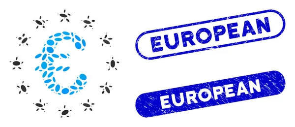Collage ovale Étoiles Euro Union avec Timbres Européens Texturés — Image vectorielle