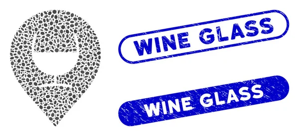 Elíptica Mosaico Vino Marcador de vidrio con Grunge Wine Glass Watermarks — Vector de stock