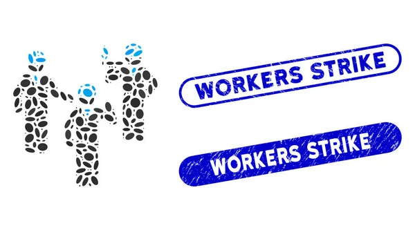 Elliptique Mosaïque Ingénieur Personnes Discussion avec les travailleurs en détresse Grève filigranes — Image vectorielle