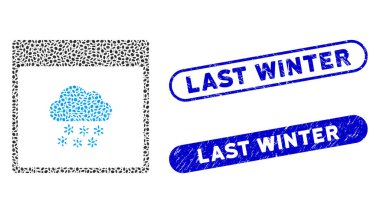 Geçen Kış Grunge Filigranlı Eliptik Mozaik Kar Bulutu Takvimi Sayfası