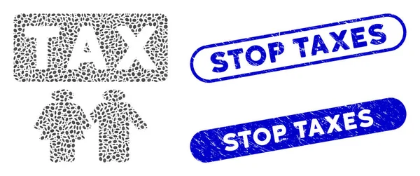 Elliptische Collage Familiale Belastingdruk met Distress Stop Belastingzegels — Stockvector