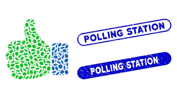 Ellipse Mosaic Thumb Up avec filigranes texturés du bureau de vote — Image vectorielle