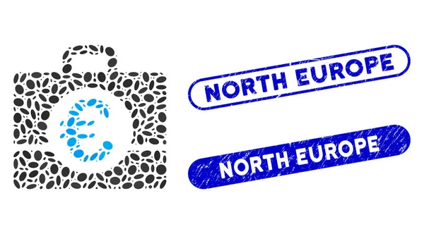 Mosaïque ovale Euro Comptabilité avec détresse Sceaux Europe du Nord — Image vectorielle