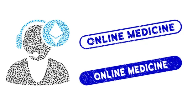 Oval Collage Ethereum Operator με Scratched Online Medicine Υδατογραφήματα — Διανυσματικό Αρχείο