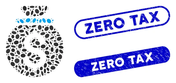 Ellipse Collage Money Bag met gestructureerde Zero Tax Watermerken — Stockvector