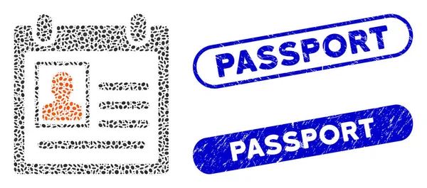 Insigne personnel en mosaïque elliptique avec timbres de passeport de détresse — Image vectorielle