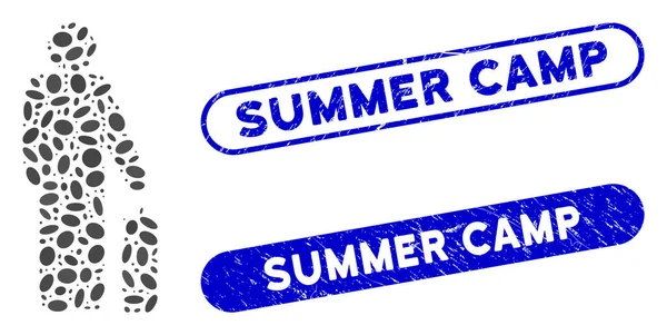 Collage Oval Pasajero con Grunge Summer Camp Watermarks — Vector de stock