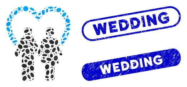 Elliptisk collage äktenskap med repade bröllopssälar — Stock vektor