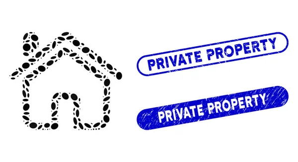 Elliptische Collage Huis met Getextureerde Private Property Seals — Stockvector