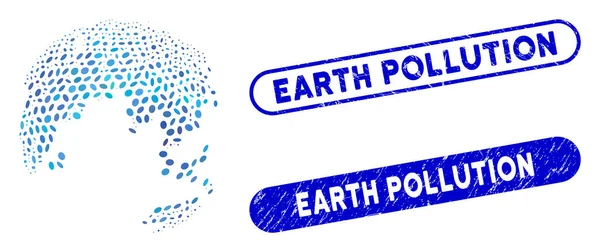 楕円形のコラージュ六角形の地球概要地球汚染切手,｜ — ストックベクタ
