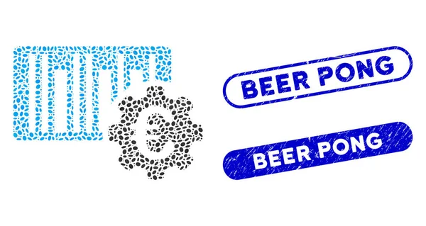 Configuración de código de barras Oval Mosaic Euro con sellos Grunge Beer Pong — Vector de stock