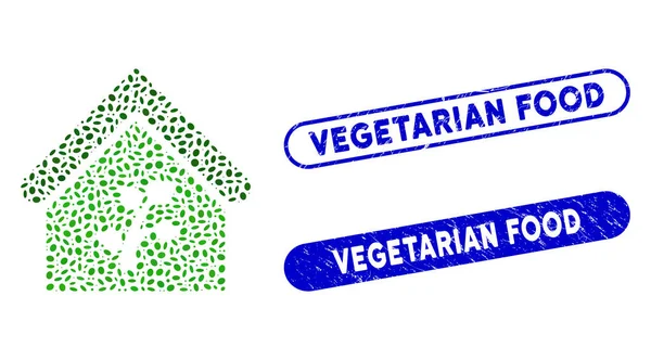 Овал Мозаїка Greenhouse Building with Scratched Vegetarian Food Watermarks — стоковий вектор