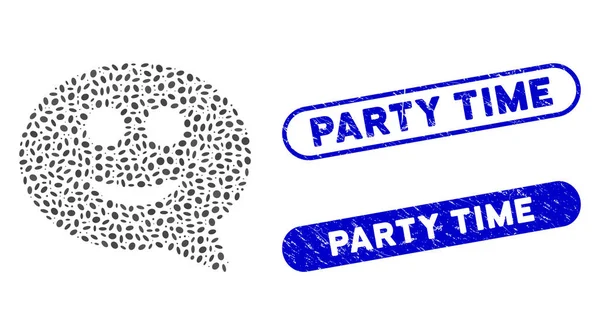 Message de chat heureux mosaïque ovale avec sceaux de temps de fête texturés — Image vectorielle