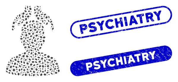 Mãos da psiquiatria do mosaico elíptico com marcas d 'água da psiquiatria da angústia —  Vetores de Stock