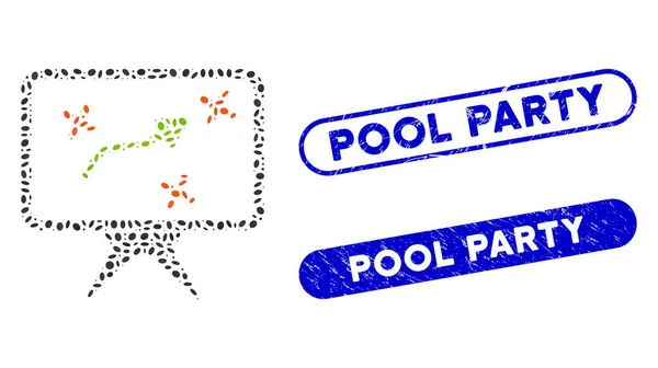 Tableau de stratégie mosaïque ovale avec timbres de fête Grunge Pool — Image vectorielle