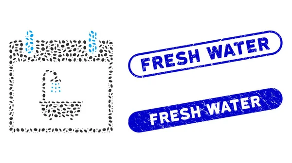 Grunge Temiz Su Damgalarıyla Elips Mozaik Banyo Takvimi Günü — Stok Vektör