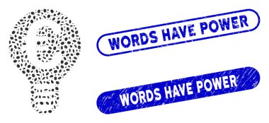 Sıkıntılı Sözcüklerle Eliptik Kolaj Avrupa Ampulünün Güç Filigranı Var