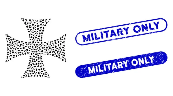 Eliptyczny krzyż mozaiki maltańskiej ze znaczkami Grunge Military Only — Wektor stockowy