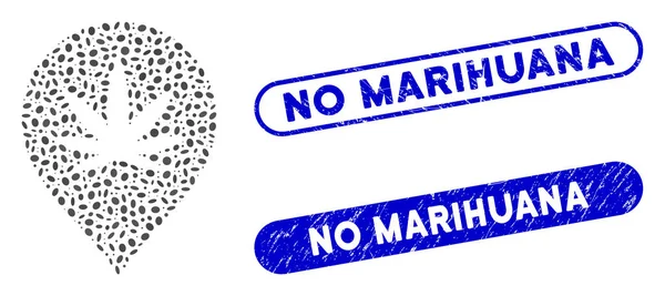 Elliptic Mosaic Cannabis Marker with Distress No Marihuana Seals — Stock Vector