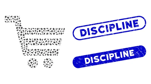Collage ovale Panier avec timbres de discipline rayés — Image vectorielle