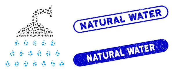 Ducha Collage Elíptica con Sellos de Agua Natural Rasguñados — Archivo Imágenes Vectoriales