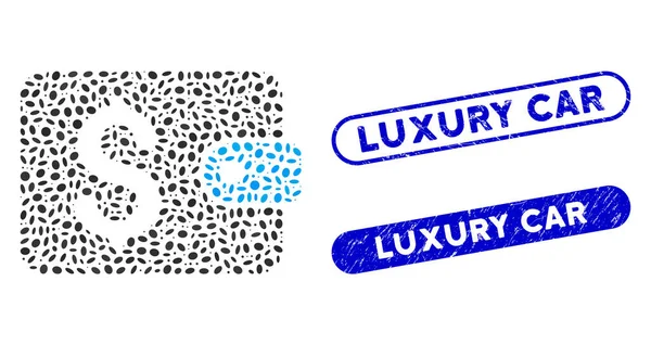 Elliptische Mosaiktasche mit Luxusmarken für Autos in Not — Stockvektor