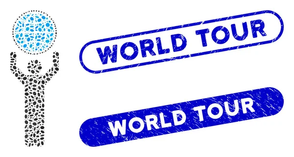 Oval Collage Globalist met gekraakte World Tour Seals — Stockvector