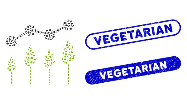 Oval Mosaic Crop Analytics with Textured Vegetarian Seals — стоковий вектор