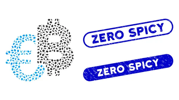 Collage Elliptic Euro Bitcoin Symbols with Scratched Zero Spicy Watermark - Stok Vektor