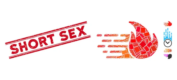 Express Fire Mosaic e aflição curta sexo selo com linhas —  Vetores de Stock