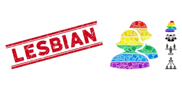 Lesbische Frauen Mosaik und zerkratzte lesbische Wasserzeichen mit Linien — Stockvektor