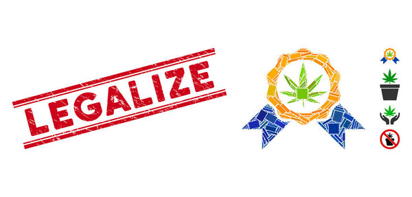 Cannabis Legalize Mosaic and Grunge Legalize Seal with Lines