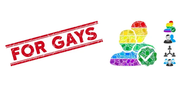 Pour les gays Mosaïque et détresse pour les gays Timbre avec des lignes — Image vectorielle