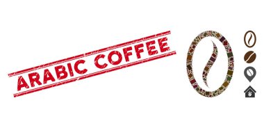 Kahve Fasulyesi Mozaiği ve çizilmiş Arap Kahve Mührü