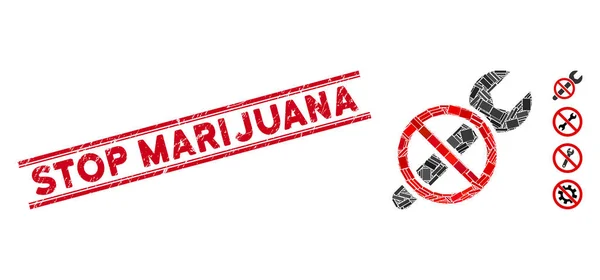 Reparación Prohibida Mosaico y Sello de Sello de Marihuana con Líneas — Vector de stock