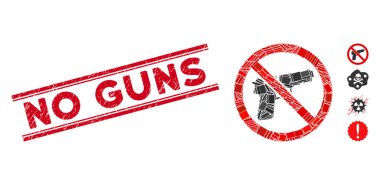 Silah Mozaiği Yok ve Çizgilerle Silah Yok Filigranı Çizili