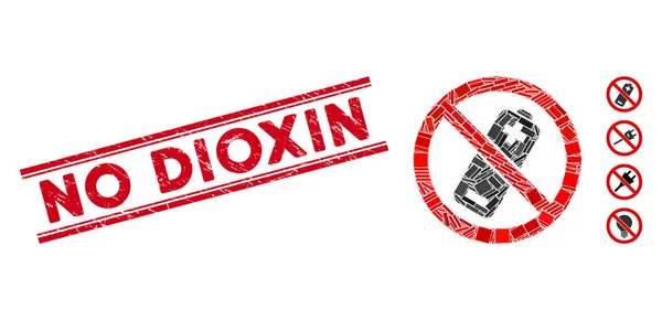 Δεν Μωσαϊκό μπαταρίας και scratched δεν Dioxin σφραγίδα με γραμμές — Διανυσματικό Αρχείο