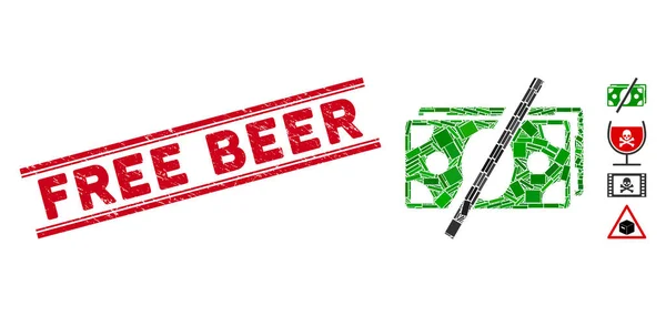 Sans frais Mosaïque et Grunge Sceau de bière gratuit avec lignes — Image vectorielle