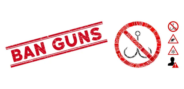 Geen visserij Mozaïek en Grunge Ban Guns Stamp Seal met lijnen — Stockvector