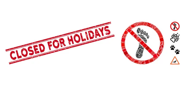 No Footprint Mosaic and Distress Closed for Holidays Seal with Lines — Stock Vector